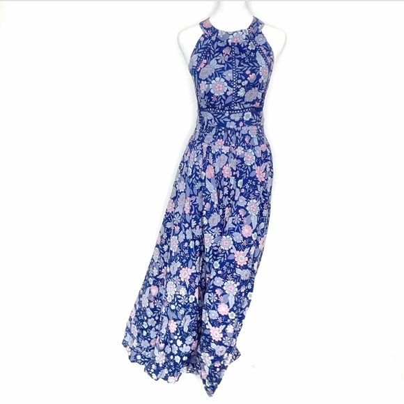 NWT Abel the Label Anthropologie Blue Bell Cottage Floral Maxi Halter Dress - Picture 13 of 13
